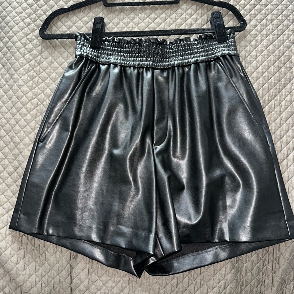 ALC black leather shorts